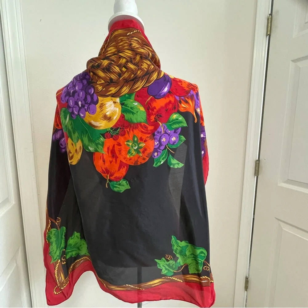 Carole Little‎ Red and Black 100% Silk Scarf Floral Print boho peasant party